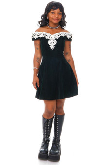 Vintage 80's Jessica Mcclintock Velvet Emerald Jewel Dress