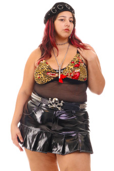 Vintage Y2K Leopard Rose Mesh Spaghetti Strap Top