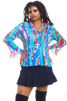 Vintage Y2K Milano Floral Striped Button Up Long-Sleeve Shirt