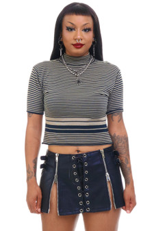 Vintage 90's Stripe Turtle Neck Top - OSFM