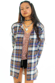 Vintage 90's Rib Knit Faux Flannel Button-Up