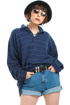 Vintage 90's Navy Stripe Rugby Long-Sleever