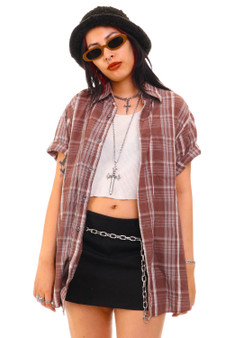 Vintage 90's Brown and White Plaid Button Up Shirt