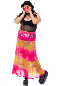 Vintage Y2K Pretty Pink Glitter Paisley Skirt