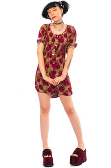 Vintage 90's Plum Rose n' Cheetah Mini Dress