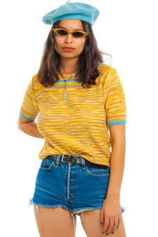 Vintage 70's Mustard Stripe Sweater-Knit Top