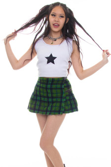 Vintage 70's Reworked Green Tartan Mini Plaid Skirt