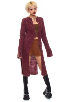 Vintage 90's Grunge Maroon Sparkly Long Cardigan
