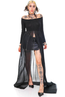 Vintage Y2K Witchy Black Long-Sleeve Sheer Skirt Dress