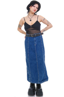 Vintage 90's Moody Blue Denim Floral Embroidered Skirt