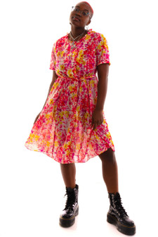 Vintage 80's Pink Lemonade Button Up Ruffle Dress