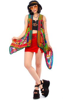 Vintage 90's Rainbow Crystal Crocheted Vest