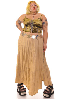 Vintage 90's Star Button Cream Tiered Maxi Skirt