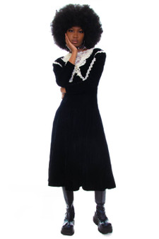 Vintage 80's Gothic Wednesday Addams Velvet Lace Dress