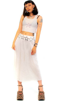 Vintage 90's Ivory Lace-Trim Midi Slip Skirt