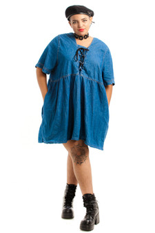 Vintage Renewed 90's Lace Up Denim Mini Dress