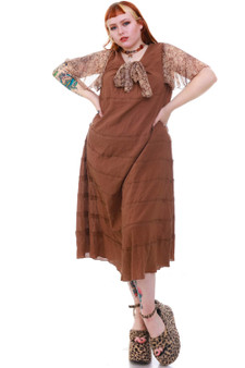Vintage Y2K Floral Brown Midi Dress