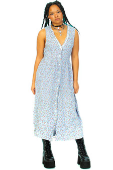 Vintage 90's Cornflower Blue Prairie Floral Maxi Dress