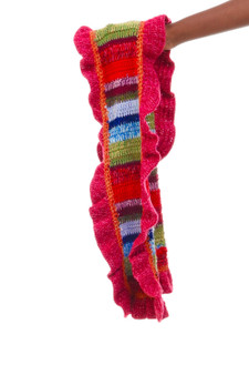 Vintage 90's Rainbow Striped Frilly Knit Scarf