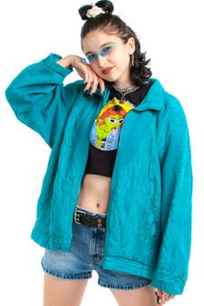 Vintage 80's Teal Silk Knit Mix WIndbreaker