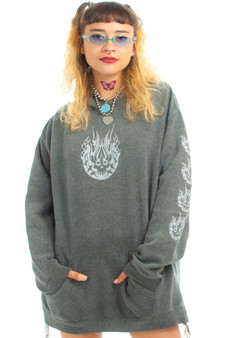 Vintage Y2K Flamin' Skull Tattoo Hoodie
