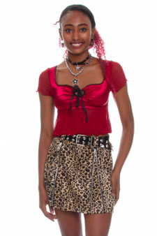 Red Story Mesh Mix Top