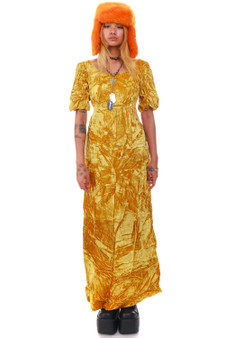 Vintage 70's Yellow Velvet Maxi Dress