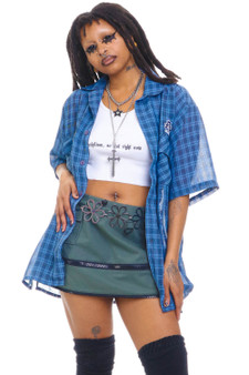 Vintage Y2K Blue Plaid Button Up Shirt