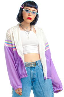 Vintage 70's Grapevines Pastel Stripe Hooded WIndbreaker