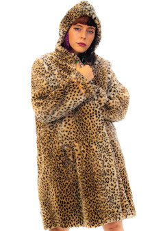 Vintage 90's Faux Fur Cheetah Print Hooded Jacket
