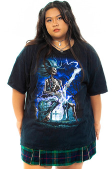 Vintage Y2K Electric Guitar Playing Skeleton T-Shirt