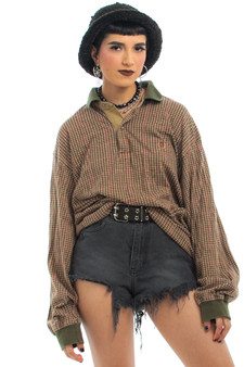 Vintage 90's Tommy Hilfiger Micro Plaid Rugby Shirt