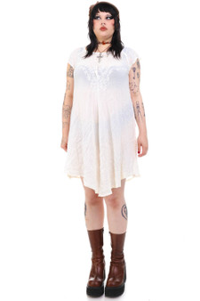 Vintage 90's White Lace Up Fairy Embroidered Dress