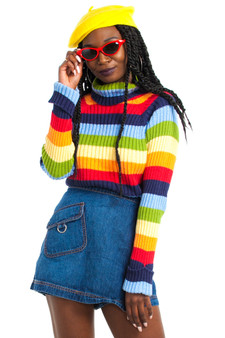 Vintage 90's Rainbow Stripe Rib Knit Turtleneck