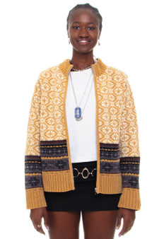 Vintage 90's Floral Stripe Zip Up Sweater