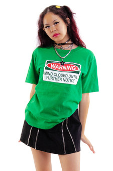Vintage Y2K Warning Mind Closed T-Shirt