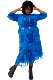 Vintage 90's Blue Patchwork Quarter Sleeve Dress