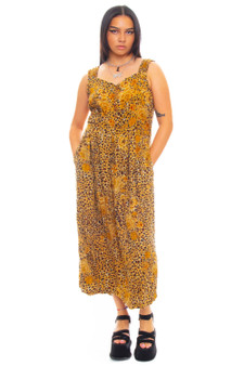 Vintage 90's Golden Cheetah Floral Button Dress
