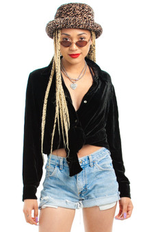 Vintage 90's Black Velvet Button-Up Shirt