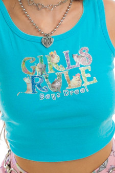 Vintage Y2K Girls Rule, Boys Drool Glitter Print Tank Top