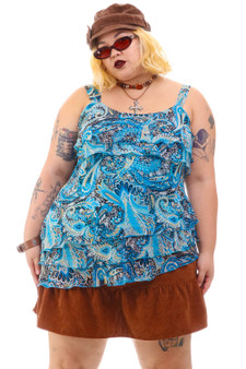 Vintage 90's Blue Chiffon Frilly Paisley Tank Top