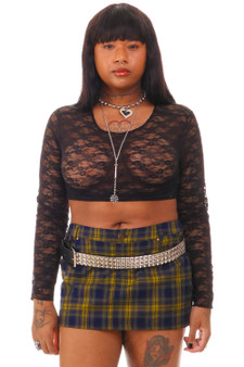 Vintage Y2K Stretchy Black Lace Cropped Top