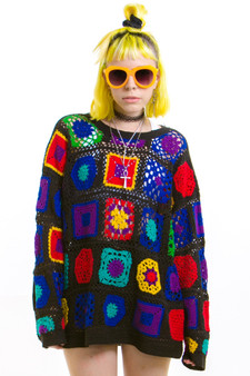 Vintage Rainbow Granny Square Crochet Pullover