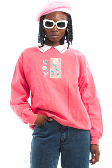 Vintage 90's Li'l Pink Flower Collared Sweatshirt