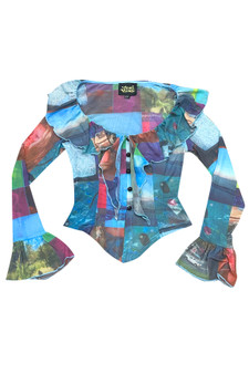 Vampy Y2K Print Ruffle Blouse