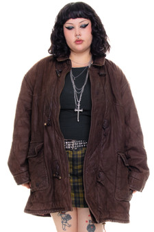 Vintage 90's Brown Leather Toggle Jacket - XL/2X