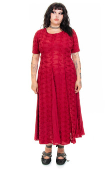 Vintage Y2K Faded Crimson Floral Embroidered Maxi Dress