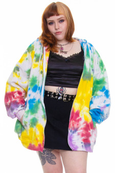 Vintage 90's Rainbow Tie Dye Baggy Zip Up Hoodie