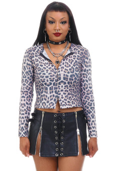 Vintage 90's Leopard Hook & Eye Long Sleeve Top