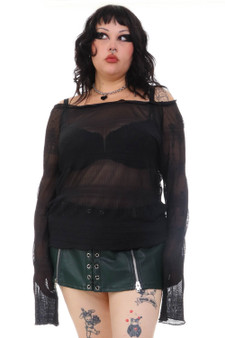 Vintage Y2K Witchy Black Mesh Long-Sleeve